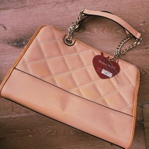 New Rimen & Co Quilted Peach/Tan Chain-Handle Tote Bag Very Flawed